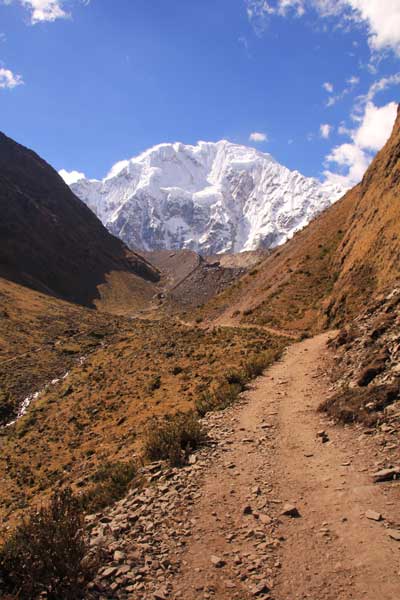 A view looking up to the peak of Salkantay, the highest peak of the Vilcabamba mountain range in the Peruvian Andes. <br />(Credit: David Klinges)