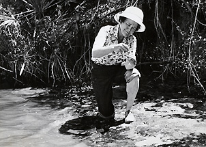 Limnologist and Past President Ruth Patrick in a stream